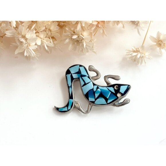 Mosaic Turquoise Lizard Mexican Made TR-19 Vintage Sterling Silver Brooch Pin - Picture 7 of 10